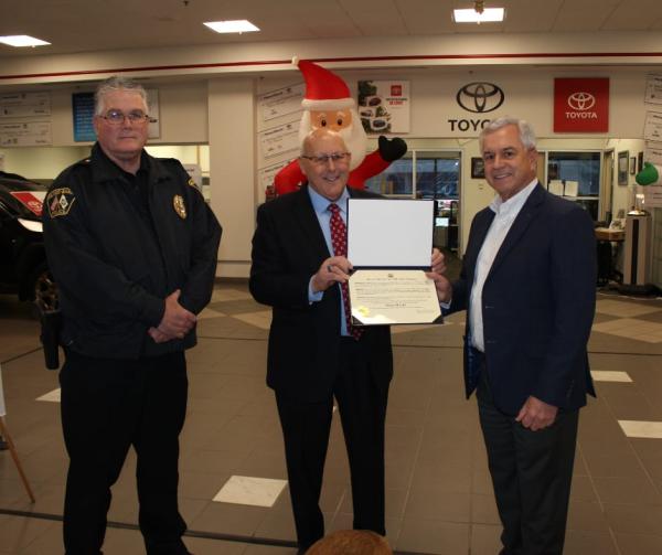  Wilkes-Barre City Police Chief Joseph Coffay, Wilkes-Barre City Mayor George C. Brown, and MotorWorld | MileOne Autogroup Division President Rick Osick