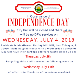 4th of July Collection Schedule