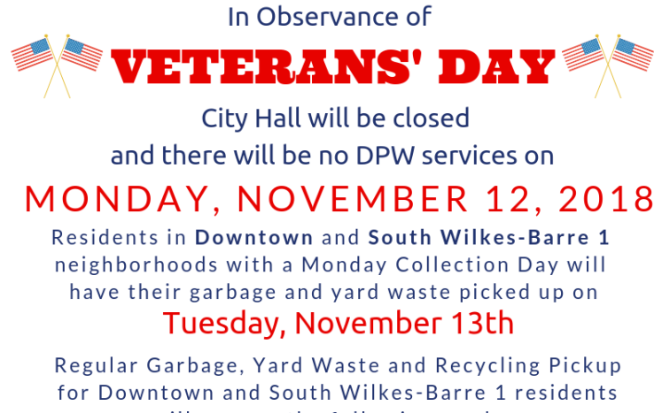 2018 Veterans Day Collection Schedule 